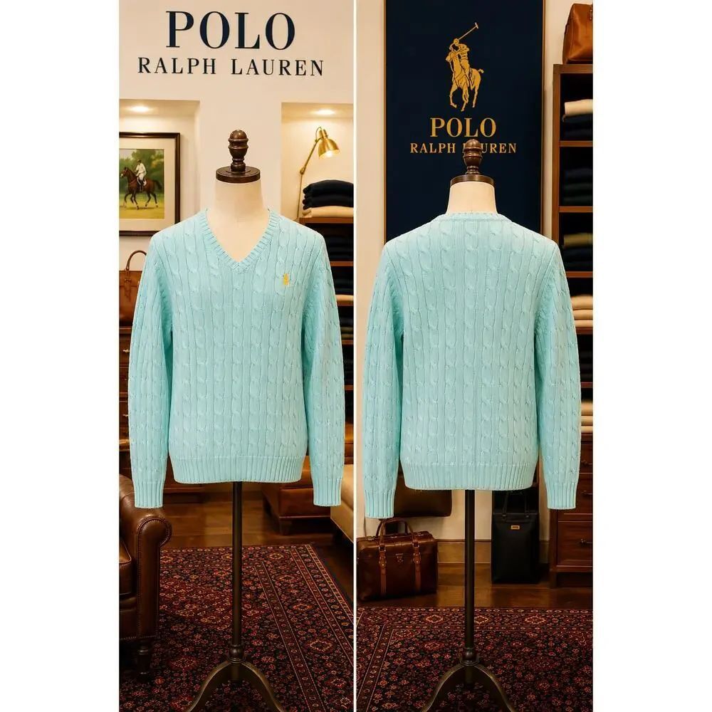 Women’s Ralph Lauren Sport Cable Knit Sweater XL Aqua Blue Cotton